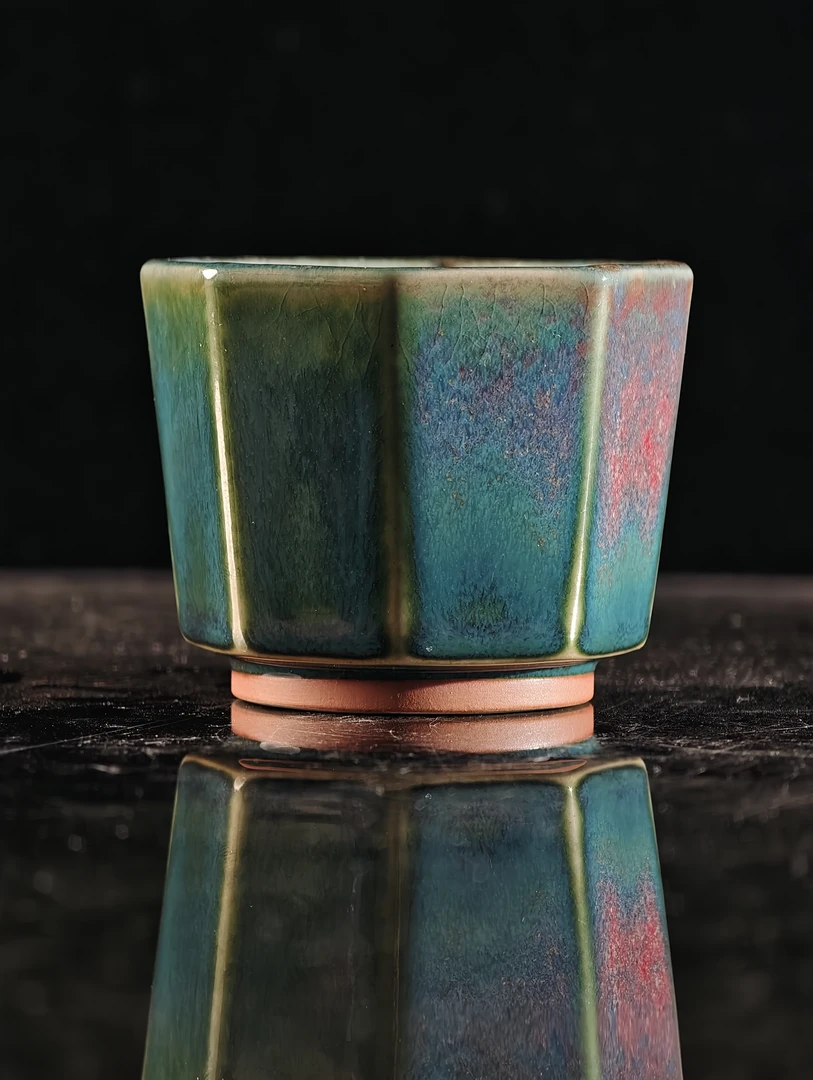 【海棠陶砂】翟群钧瓷7绿八方杯