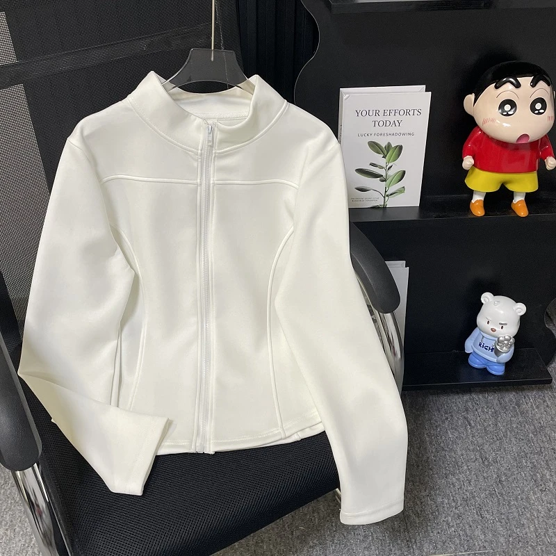 妙优可日系棉空气层立领卫衣春秋大码修身开衫外套休闲运动瑜伽服