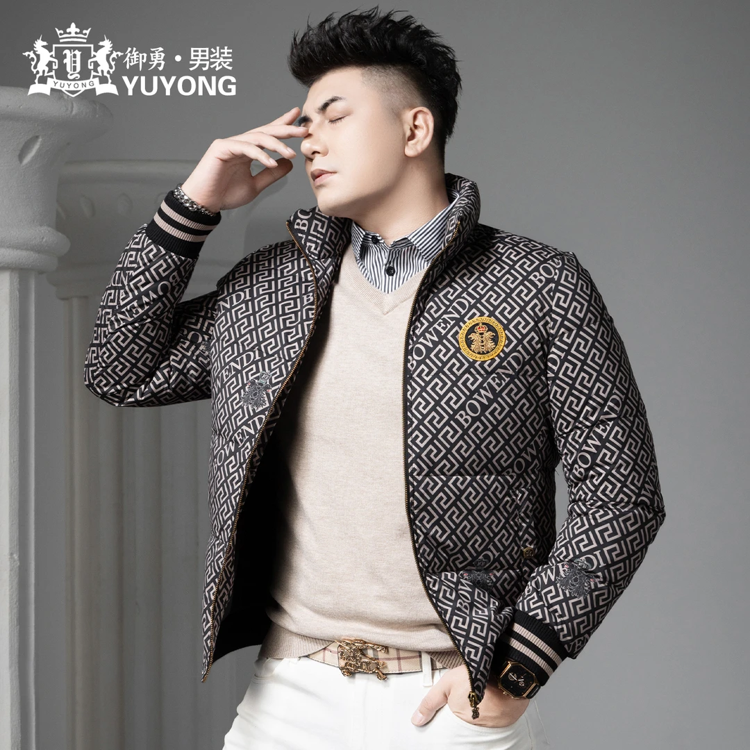 欧洲站高端男士刺绣羽绒服新款冬季潮流保暖休闲外套立领防寒服男
