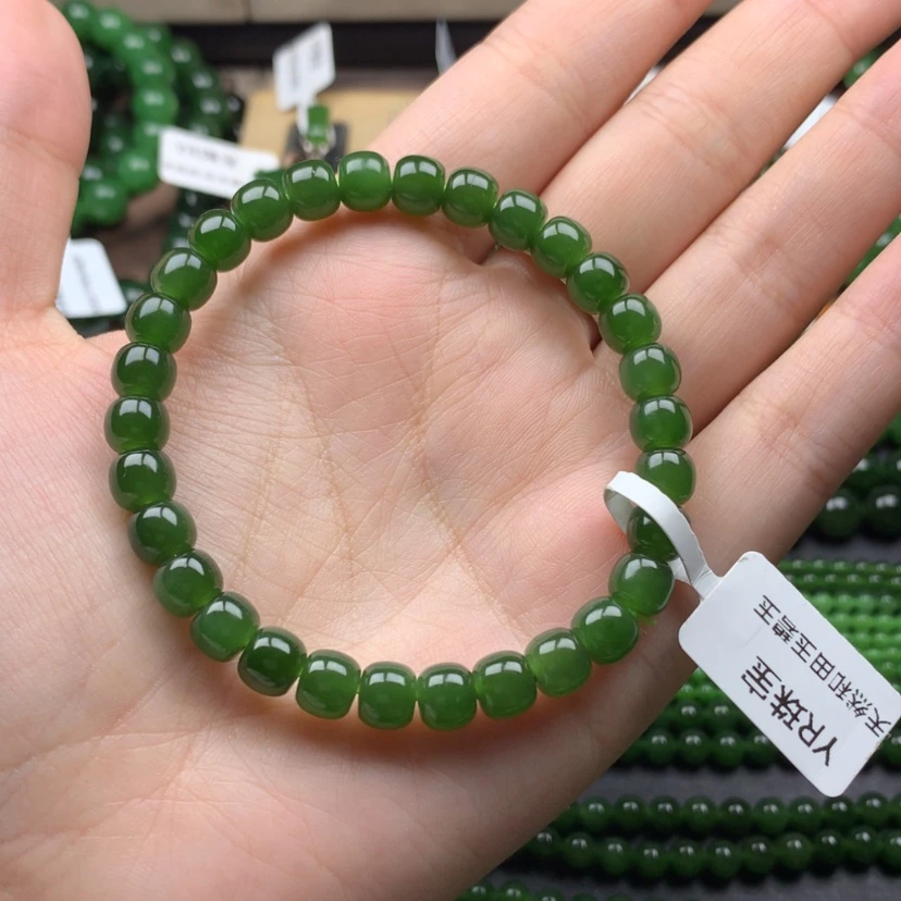 【闪购商品】未镶嵌手串和田玉（碧玉）7m老型珠辣绿无黑