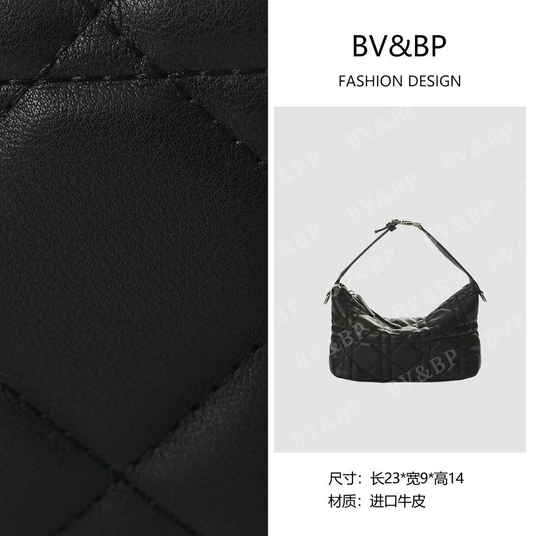 BV&BP· 原创设计 真皮高定手提单肩包黑色菱格手提包1888-黑色