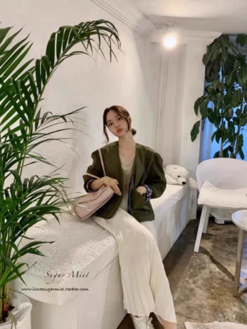 Q4186复古小众腰果花两面穿假两件短外套上衣棒球服显瘦收腰