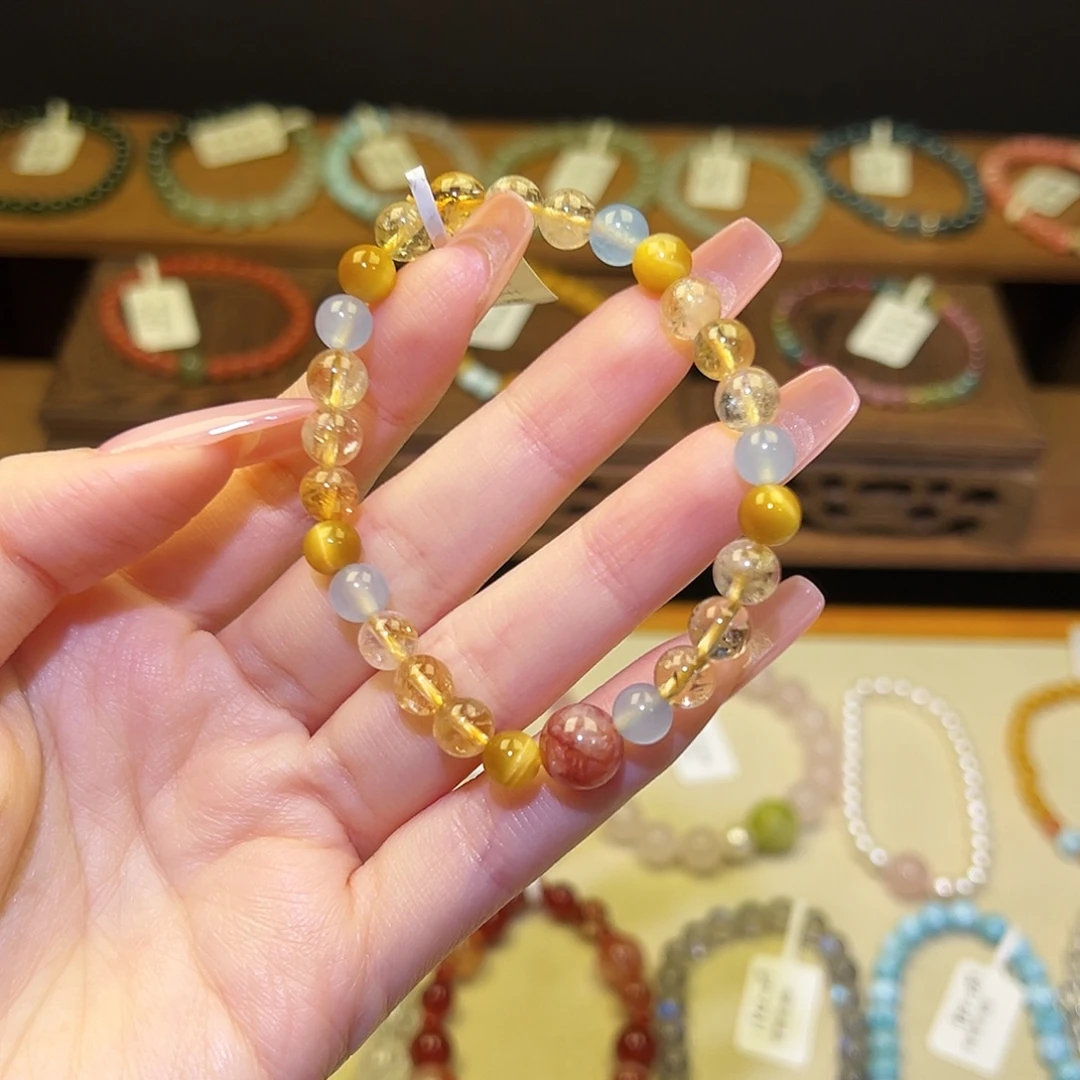 水晶银S925镀金镶嵌手串黄1496