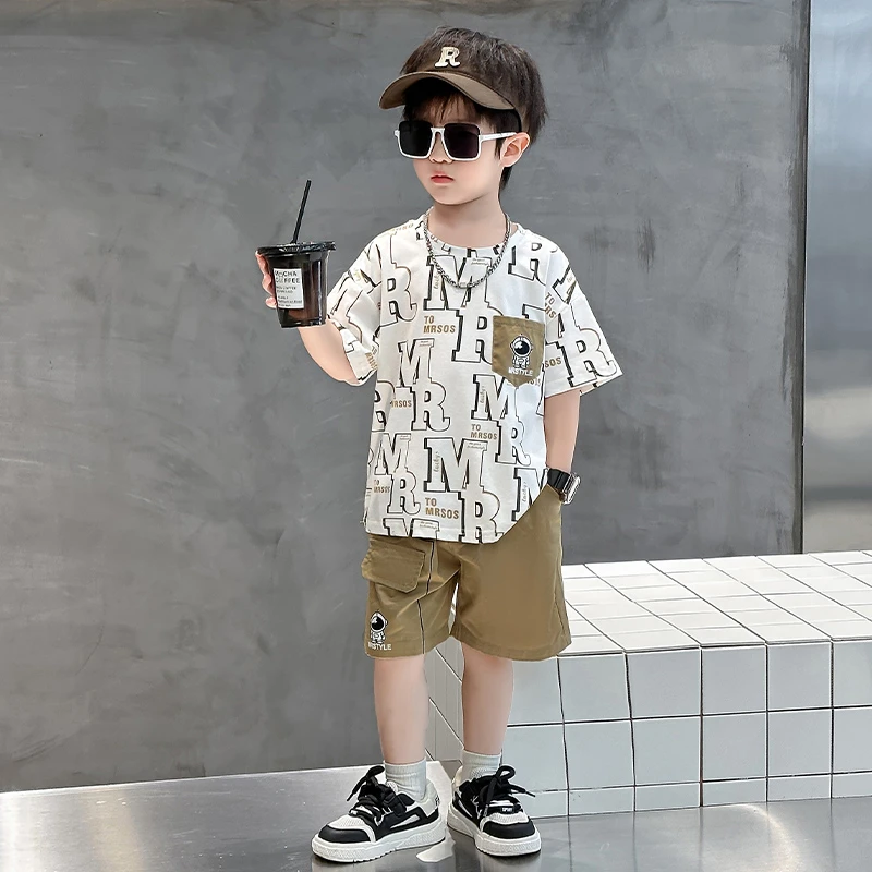 潮酷时髦童装夏季男童短袖套装帅气宝宝夏天纯棉T恤儿童夏装衣服