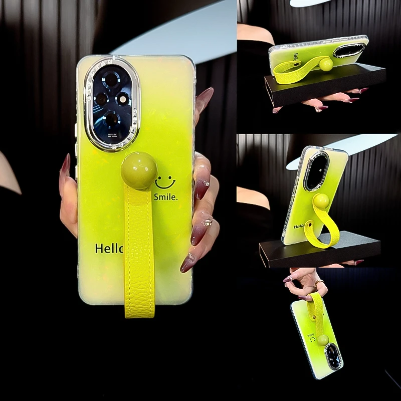 适用荣耀200手机壳新款ry200pro套honor贝壳纹渐变色简约笑脸女款