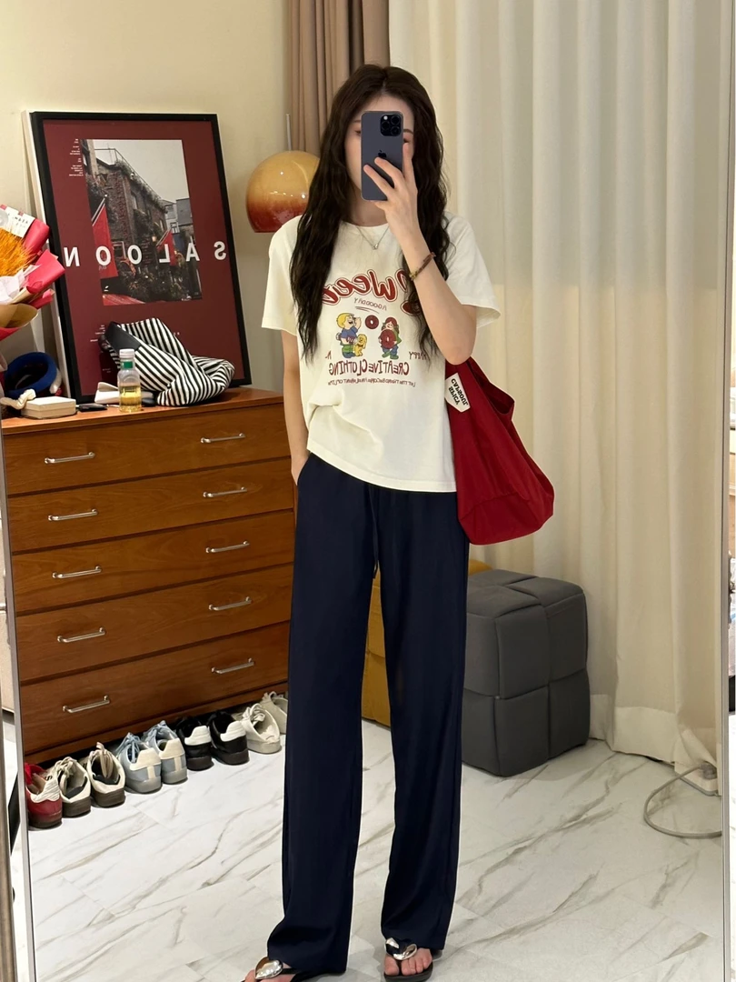 25年夏季薄款莱赛尔丹宁色仿牛仔高腰窄版直筒显瘦阔腿裤#256