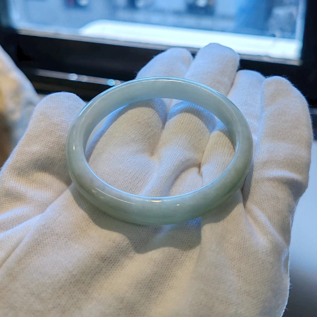 sz08圈54糯色平安镯 天然缅甸翡翠a货百搭正圈手镯