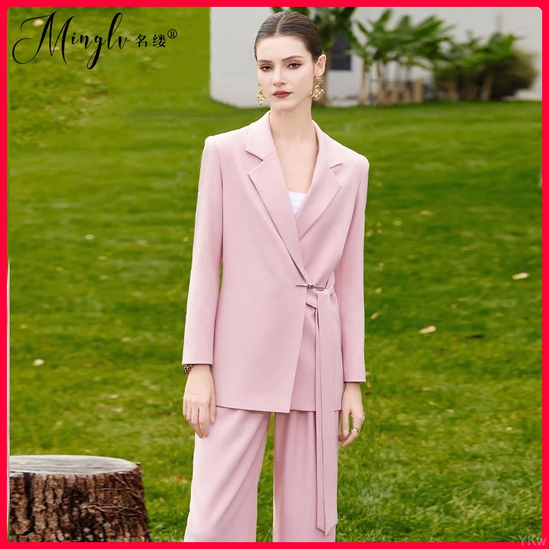 2025秋季新款绑带阔腿裤西装套装女时尚总裁干练通勤上班工作服
