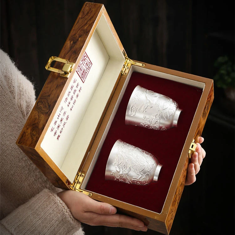 包银主人杯手工浮雕鎏银杯家用礼品茶杯大号品茗对杯高档养生茶盏