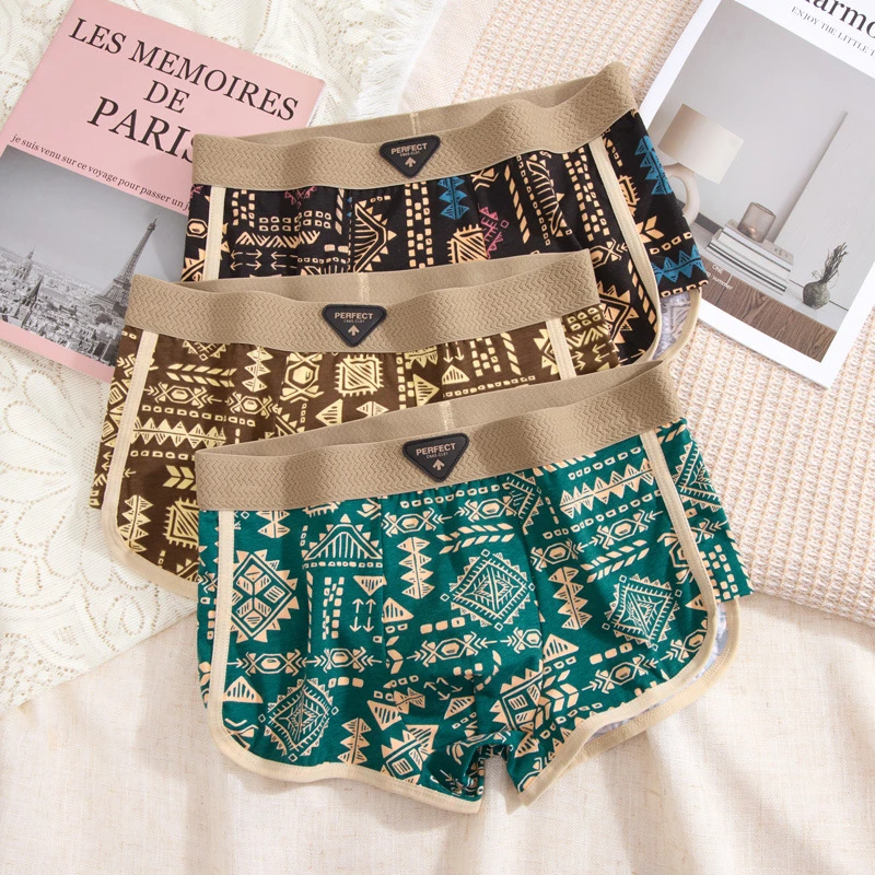 高档棉质男士内裤美式几何风男生平角裤透气四角裤男裤衩运动内裤