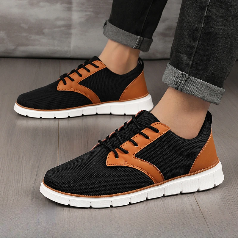 2025新款轻便系带休闲男鞋透气乐福鞋男大码网鞋