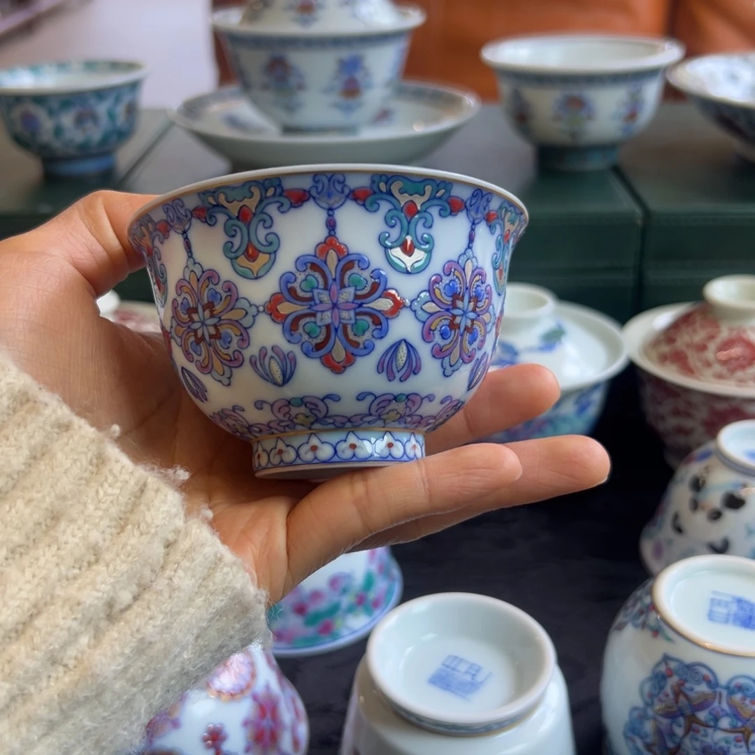 H冉月观隐唐风花团撇口杯