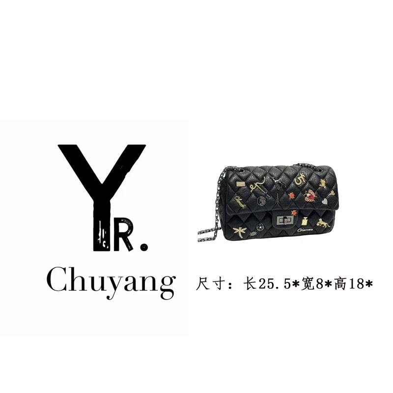 【初阳甄选】XKY-2256-黑色单根拉链暗袋包盖欧美风斜挎包轻奢女包