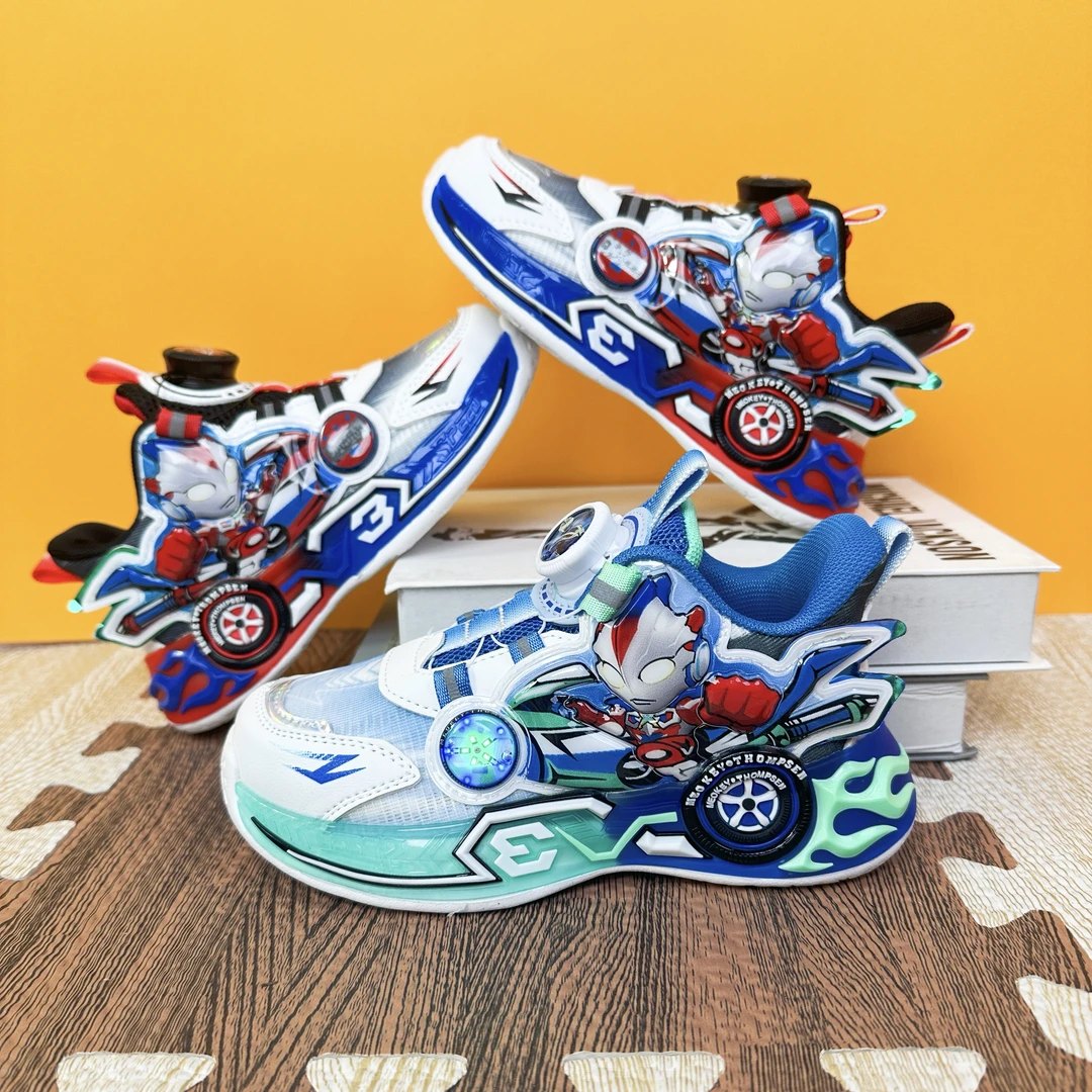 奥特曼品牌男童鞋春秋网面儿童鞋子3-6岁8发光男孩亮灯透气运动鞋