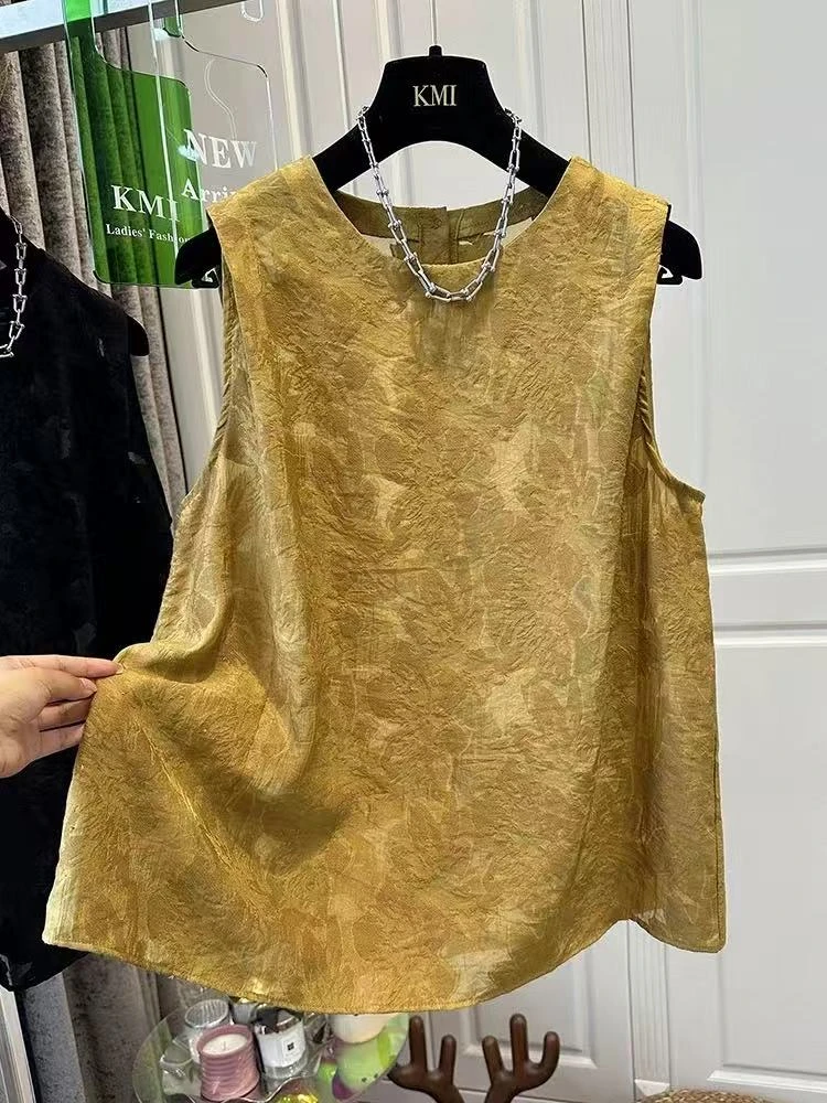 M胸110长59圆领剪花刺绣无袖坎肩背心衬衫外穿百搭 1312