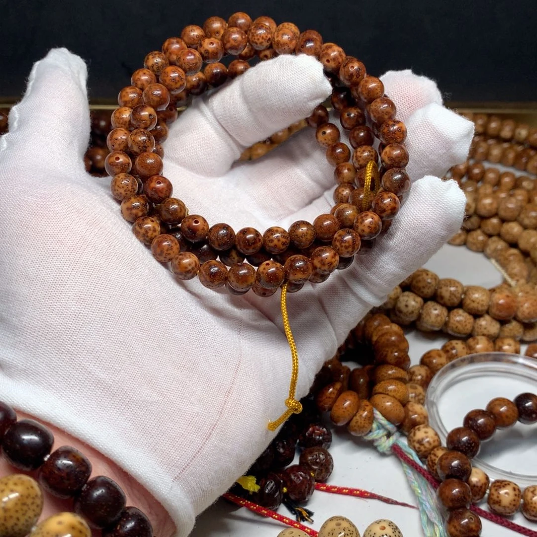 吊坠星月菩提陈化料8圆珠深红棕虎皮全品