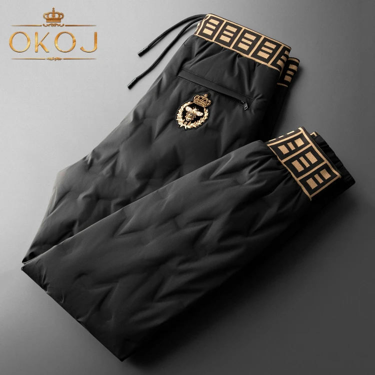 OKOJ高端时尚羽绒裤男裤子压胶防风保暖秋冬新款鹅绒小脚休闲裤