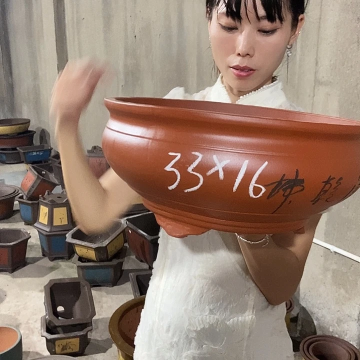 紫砂花盆33朱泥鱼缸山水