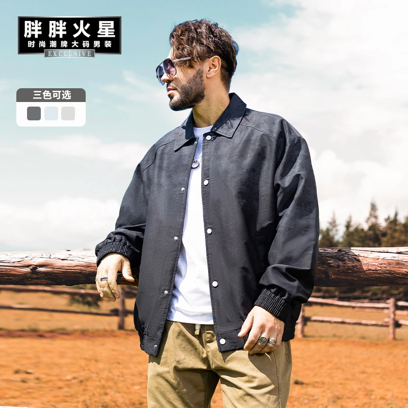 胖胖火星大码男装秋季新款扎染渐变翻领夹克男士宽松休闲潮流外套