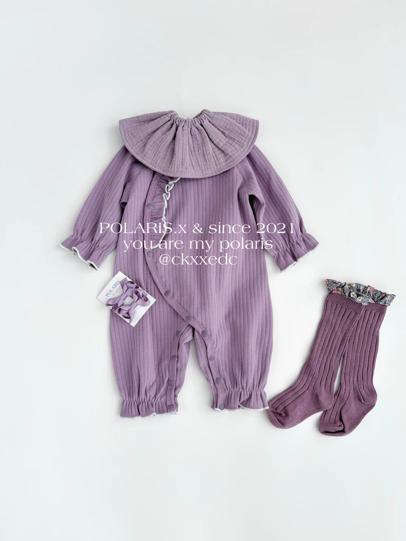 奶芙花瓣 | 春季连体衣女宝简约小众爬服A类棉长袖婴儿装包屁连体