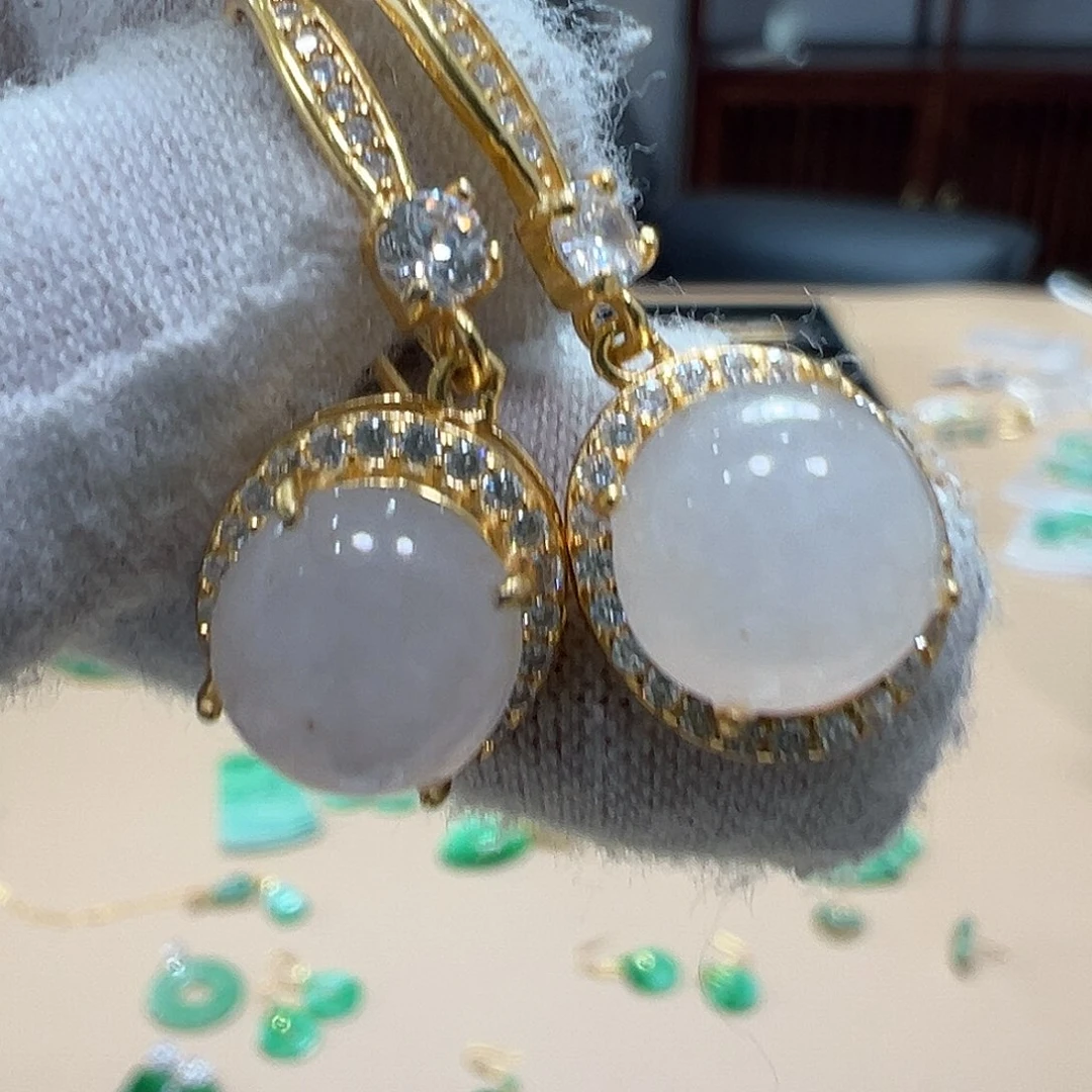 翡翠银S925镶嵌耳饰耳环