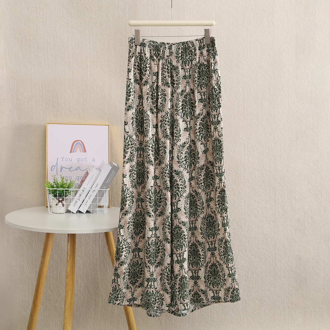 阔腿绵绸睡裤（裤长110）加长可外穿加大码长裤胖MM家居防蚊虫裙裤