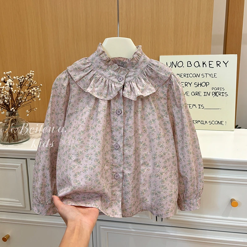 新款女童春秋装百搭碎花衬衫女宝宝韩版长袖上衣洋气甜美儿童童装