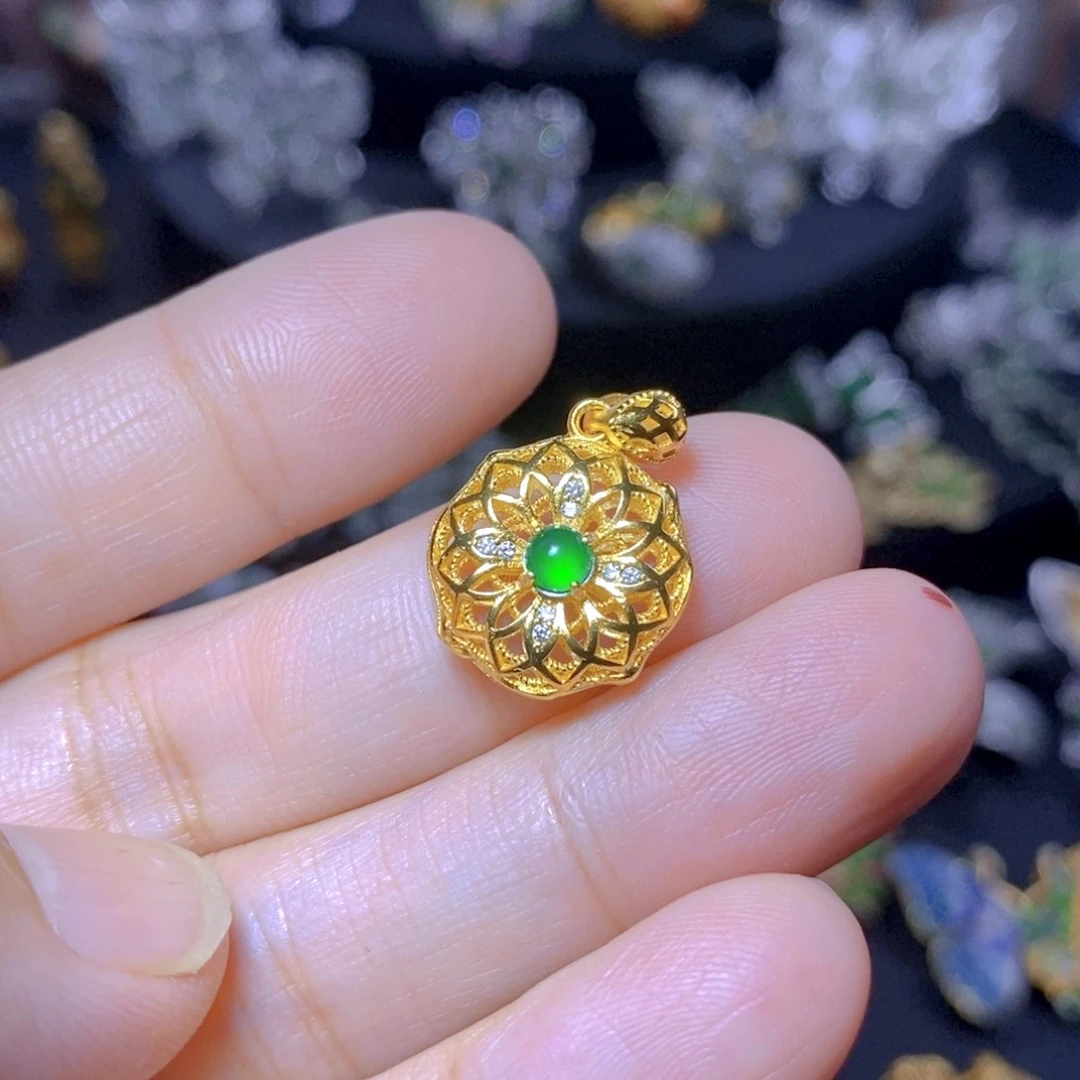 翡翠银S925镶嵌毛衣链天然翡翠