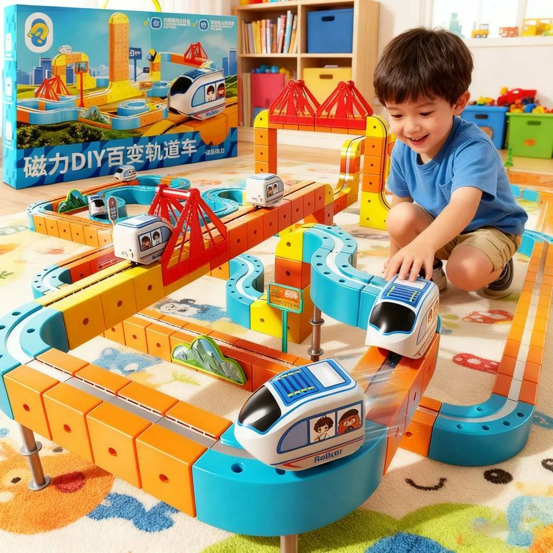 磁力积木轨道车DIY磁力片积木玩具男孩子生日磁力片儿童益智玩具