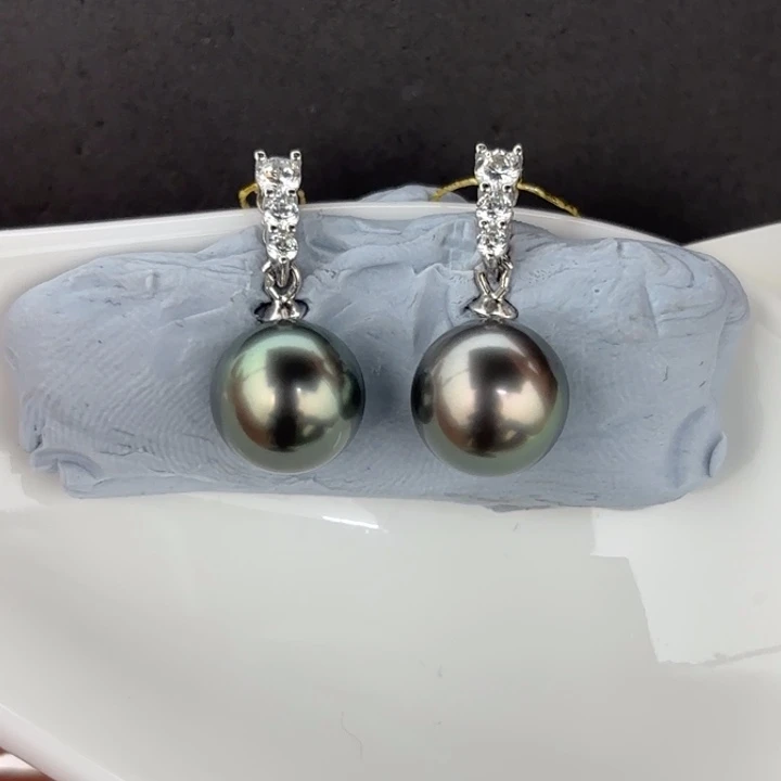 定制海水珍珠银S925镶嵌发箍9-10mm大溪地耳饰一对