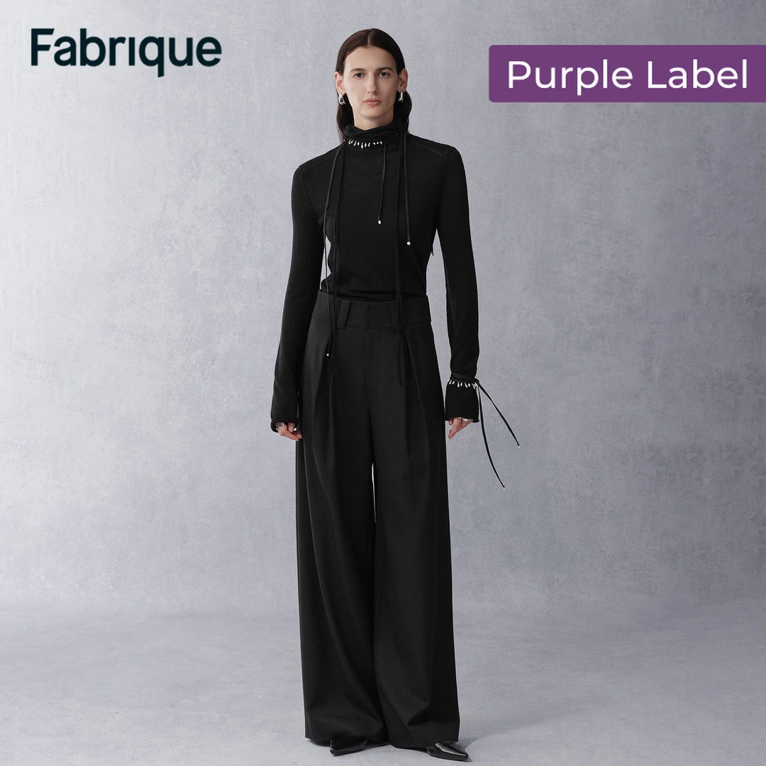Fabrique Livie 【紫标】经典黑色精纺绵羊毛大廓形褶裥阔腿休闲裤