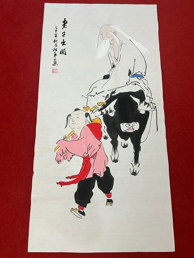 328三尺50x100cm老子出关童牛相伴玄关书房客厅现代手工装饰画
