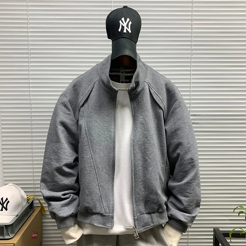 立领开衫运动卫衣外套男士春秋新款休闲宽松潮牌重磅百搭拉链上衣