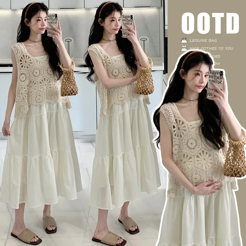 温柔舒适孕妇装夏季新款洋气休闲百搭罩衫叠穿宽松大码时髦连衣裙