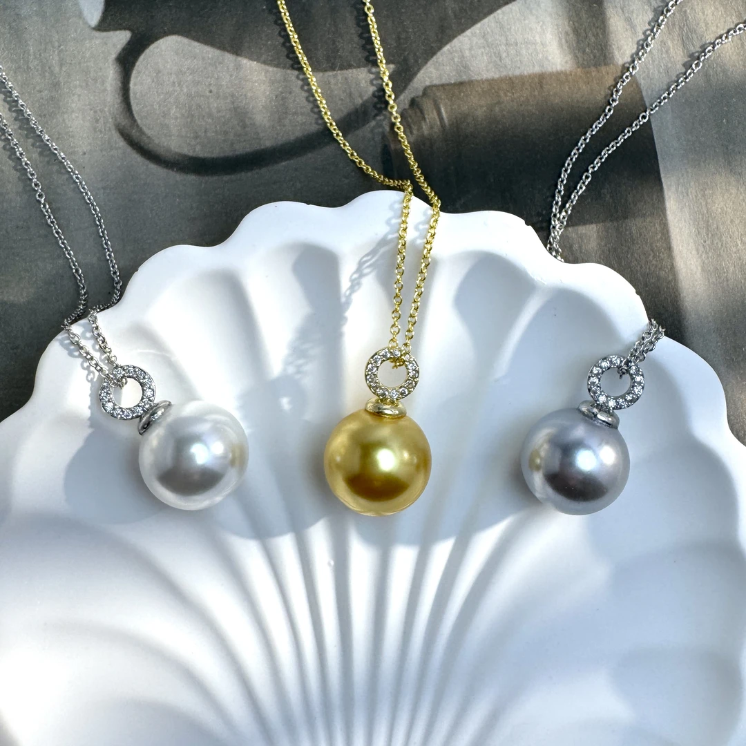 银吊坠 奶嘴款 天然深海母贝珍珠吊坠项链带钻镶嵌时尚强光小众