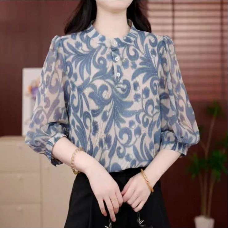 夏季新款高级感碎花七分袖衬衫女时尚减龄百搭宽松显瘦小衫上衣