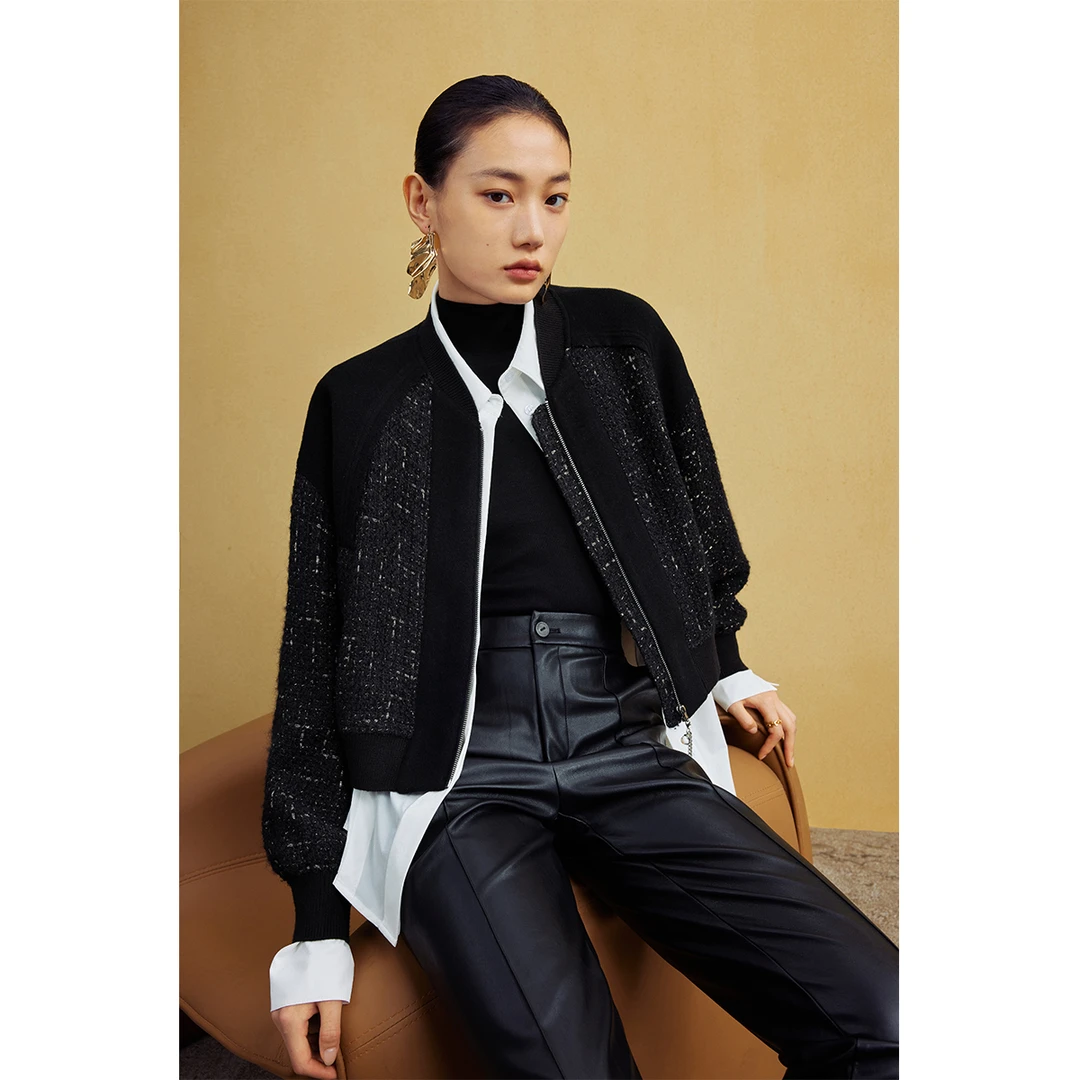 【籽言专属】曼德诗绵羊毛小香风短款外套毛呢M421302102