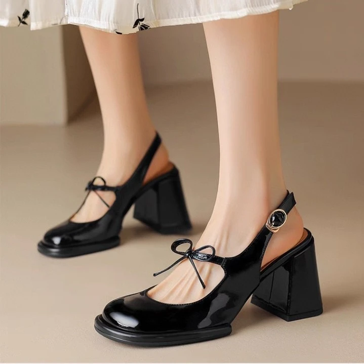 6139超火的成都手工真皮女鞋高跟女新款蝴蝶结玛丽珍法式大小码