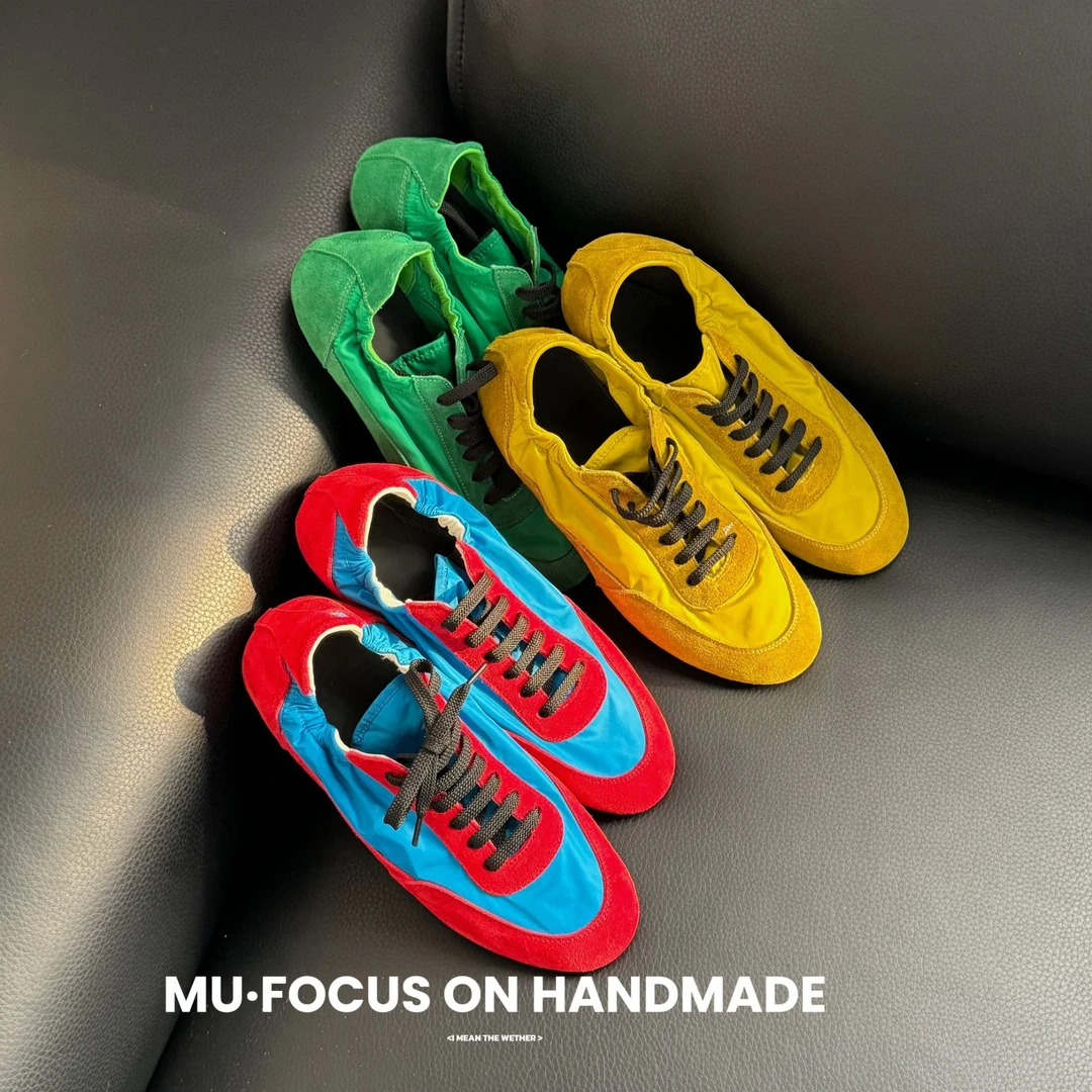 JIELA婕拉重磅真皮P家系带撞色阿甘鞋德训鞋拼接设计休闲鞋205219