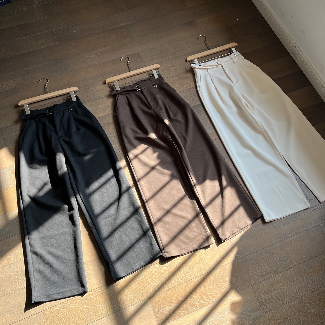 【25FW】春季新款斜纹中腰配腰带直筒垂坠感好打理的长裤