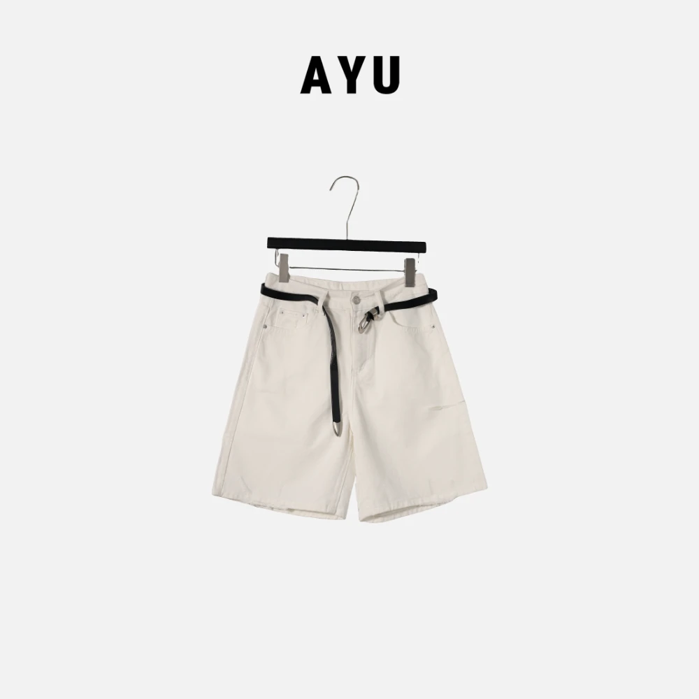 阿玉家&新款夏季高腰白色破洞牛仔短裤女阔腿边开口四分裤#0243