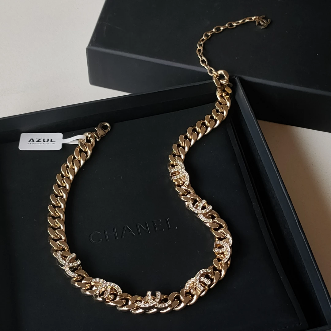 95新 Chanel/香奈儿 Azul-22K金色亮钻半双C项链43844