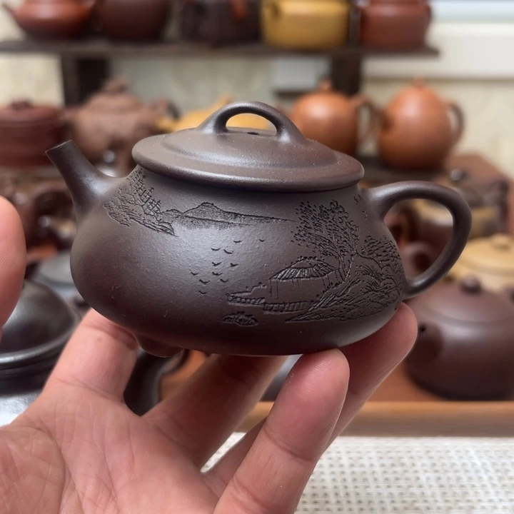 段泥茶壶宜兴原矿紫砂汉唐石瓢、紫泥、半手工