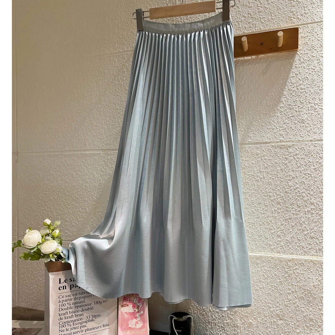 春季新款珠光闪闪百褶裙A字法式显瘦鱼尾裙女温柔风荷叶边半身裙