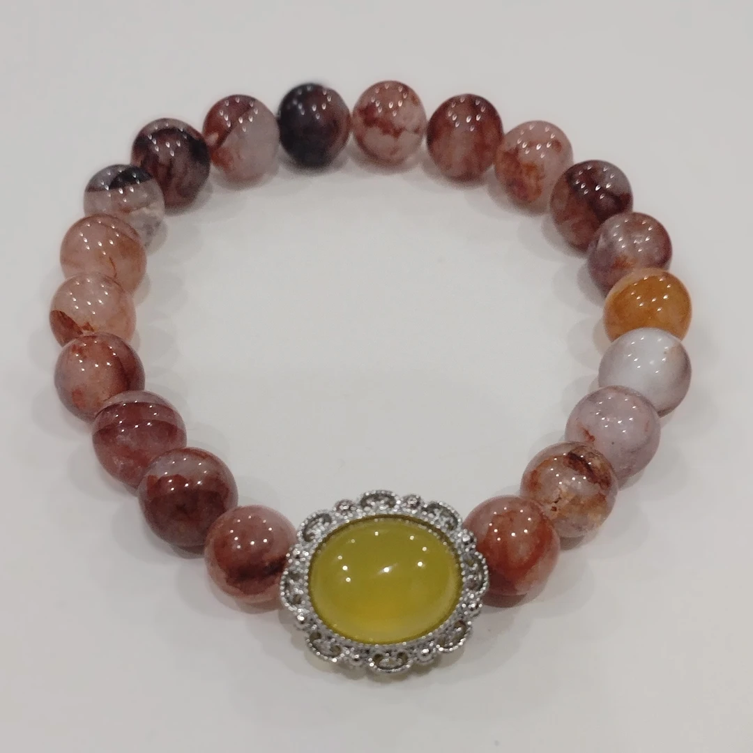 天然卡8红胶花水晶配天然黄水晶魔盒时尚手链103