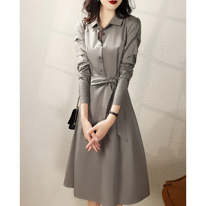 衬衫连衣裙女长袖春秋2025新款法式复古高级感设计感小众裙子