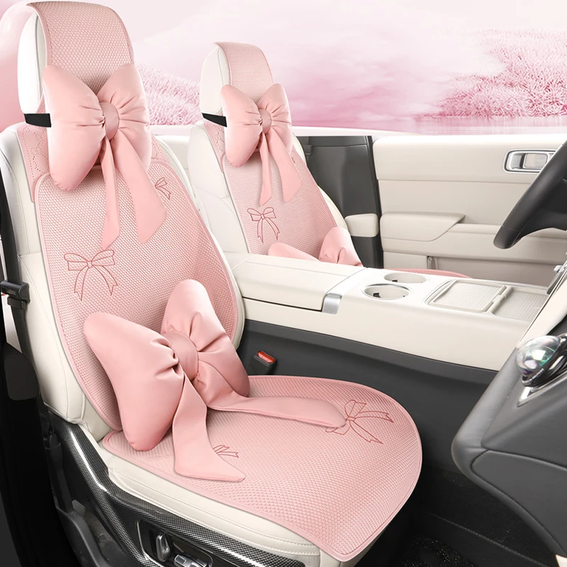 蝴蝶结冰丝汽车座垫四季半包围夏天女士坐垫套座套女神款五座女生