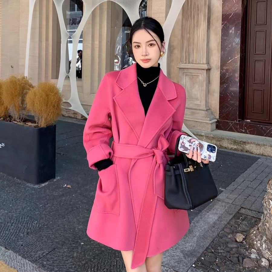 女士中长款双面呢大衣显瘦百搭适合小个子秋冬季