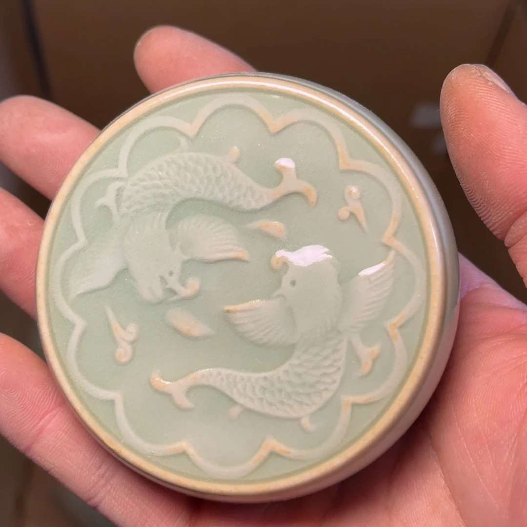 瓷微瑕天青色摩羯鱼盖置特价