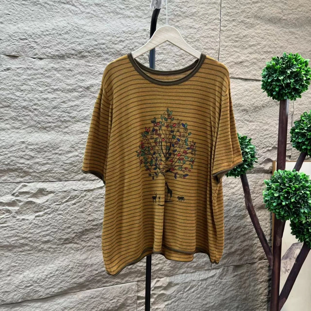 12007新款夏季时尚气质简约百搭印花针织短袖T恤